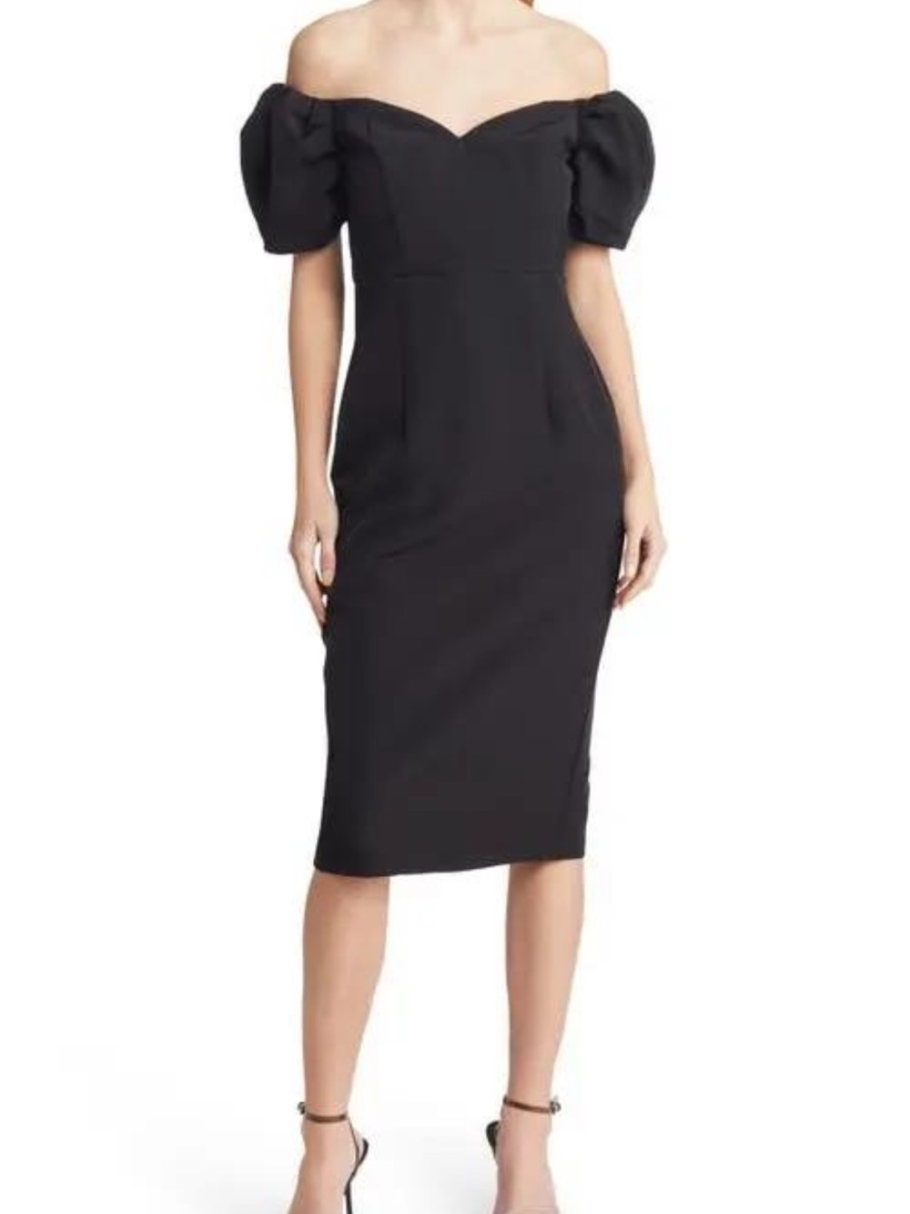 Lulu's Black Off-the-Shoulder Puff Sleeve Midi Dress